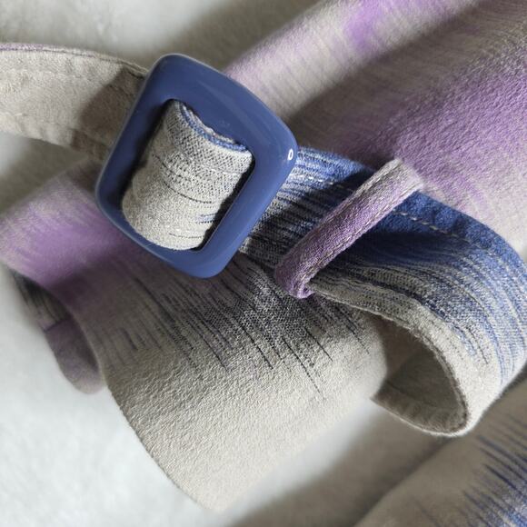 Anthropologie Elevenses sz8 Vintage Trench Blue Pink OffWhite Abstract Babydoll - Picture 4 of 15